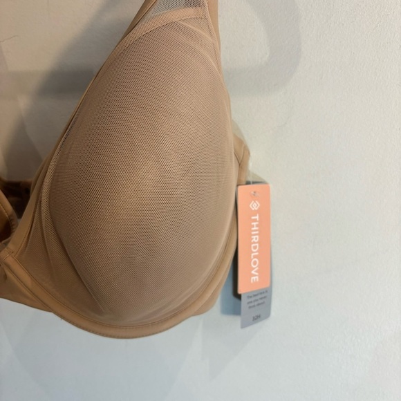 THIRDLOVE Sz 32H Bra Classic Contour Uplift Plunge Nude Padded Underwire NEW - Picture 4 of 12